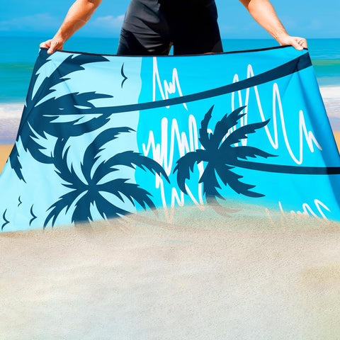 Violetpos Blue Palm Tree Silhouette Beach Towel, Extra Large 180x90 cm 250GSM Microfibre, Sand Free Quick Dry