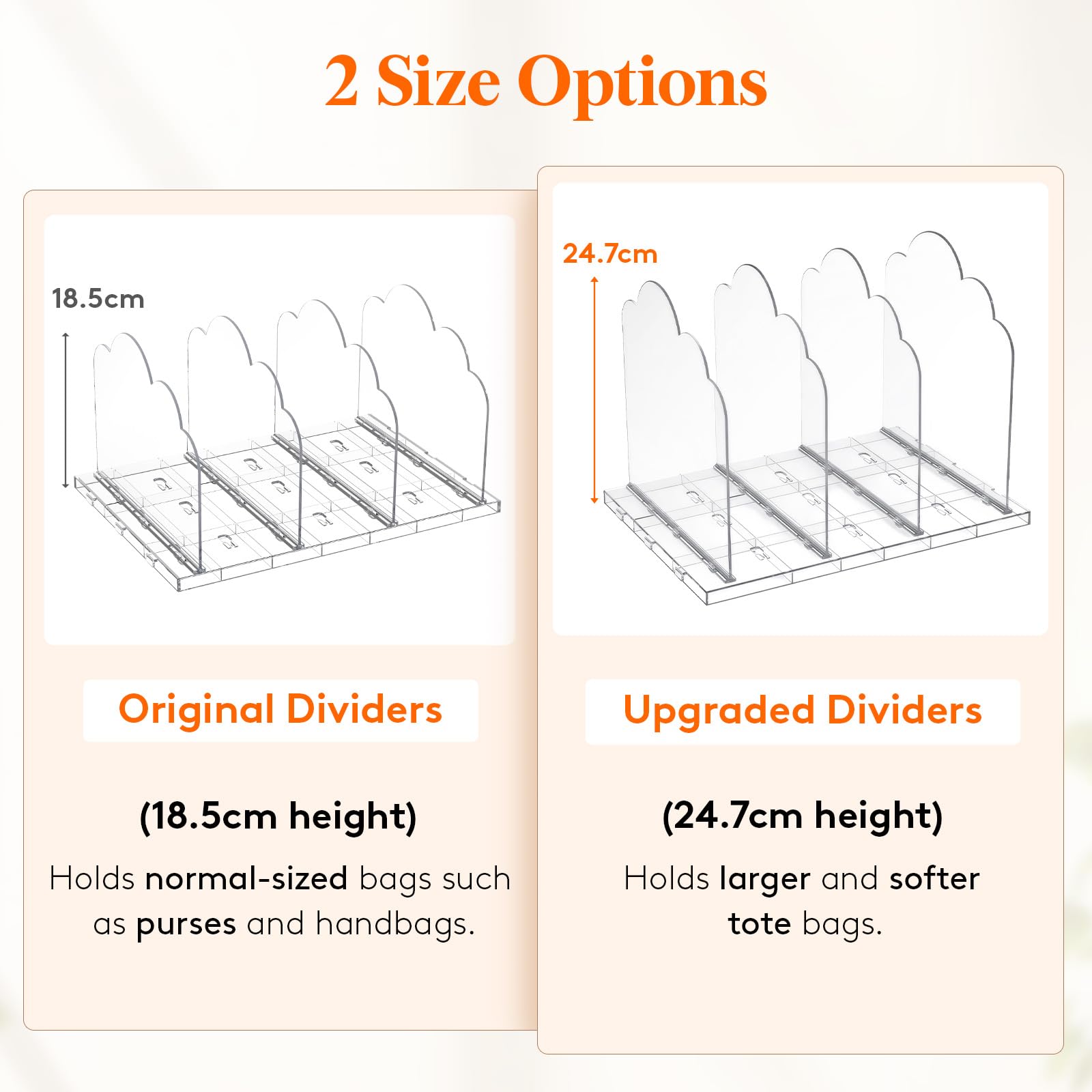 Lifewit Adjustable Handbag Organiser for Wardrobe, 24.7 cm Tall Clear Plastic Purse Organiser for Closet, 4 Pack Bag Shelf Divider in Bedroom/Closet