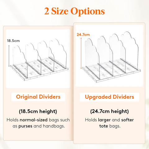 Lifewit Adjustable Handbag Organiser for Wardrobe, 24.7 cm Tall Clear Plastic Purse Organiser for Closet, 4 Pack Bag Shelf Divider in Bedroom/Closet