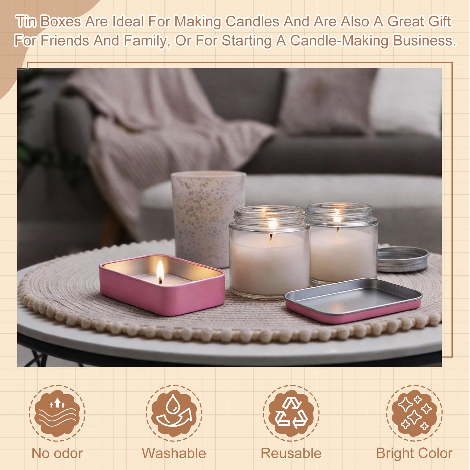 sourcing map 4Pcs Metal Tin Box Container, 3.7x2.4x0.9 Rectangular Empty Box with Self Adhesive Colored Stickers