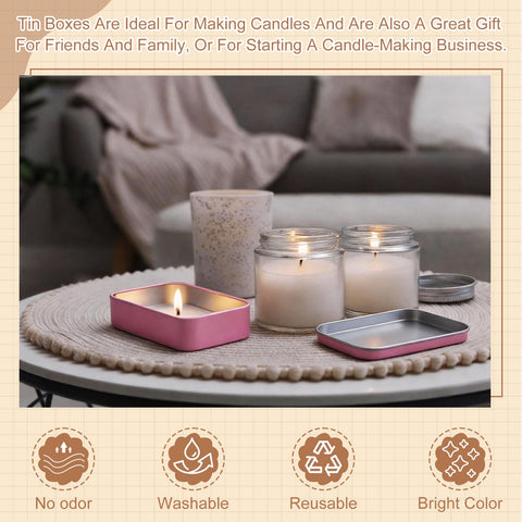 sourcing map 4Pcs Metal Tin Box Container, 3.7x2.4x0.9 Rectangular Empty Box with Self Adhesive Colored Stickers