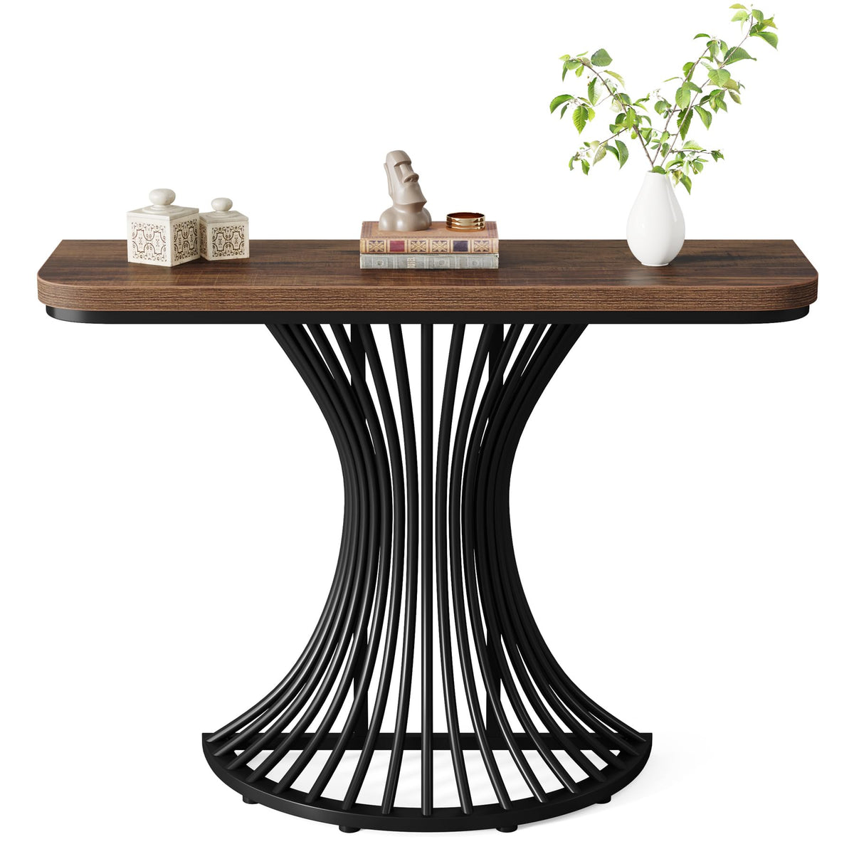 LITTLE TREE 39-Inch Small Industrial Console Table Entryway Table with Geometric Metal Base Entrance, Living Room, Hallway