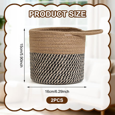 Pack of 2 Cotton Hanging Baskets, Organiser, Storage Basket, Wall Baskets with Handle, 15 x 15 cm, Storage Baskets for Kitchen, Bathroom, Bedroom
