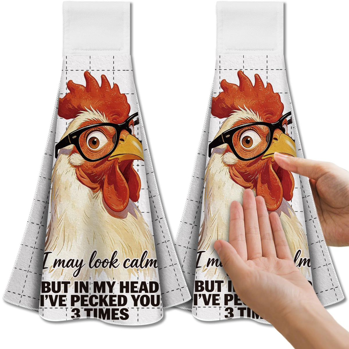 CUTHOLLOW 2 Pcs Funny Rooster Hanging Kitchen Towels with Loop