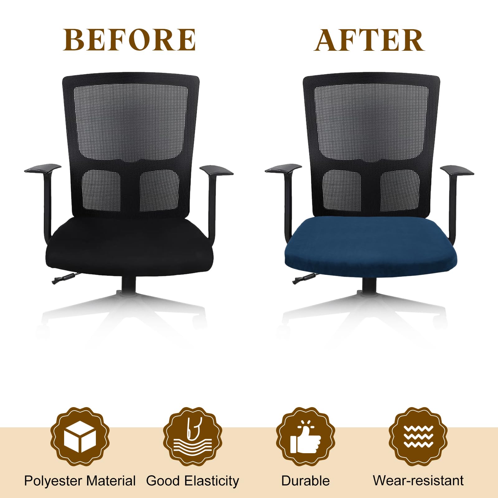 sourcing map Office Chair Cover, Stretchable Soft Rotating Chair Slipcover Washable Desk Computer Seat Cover Protector for Office Home, L(45-48cm)