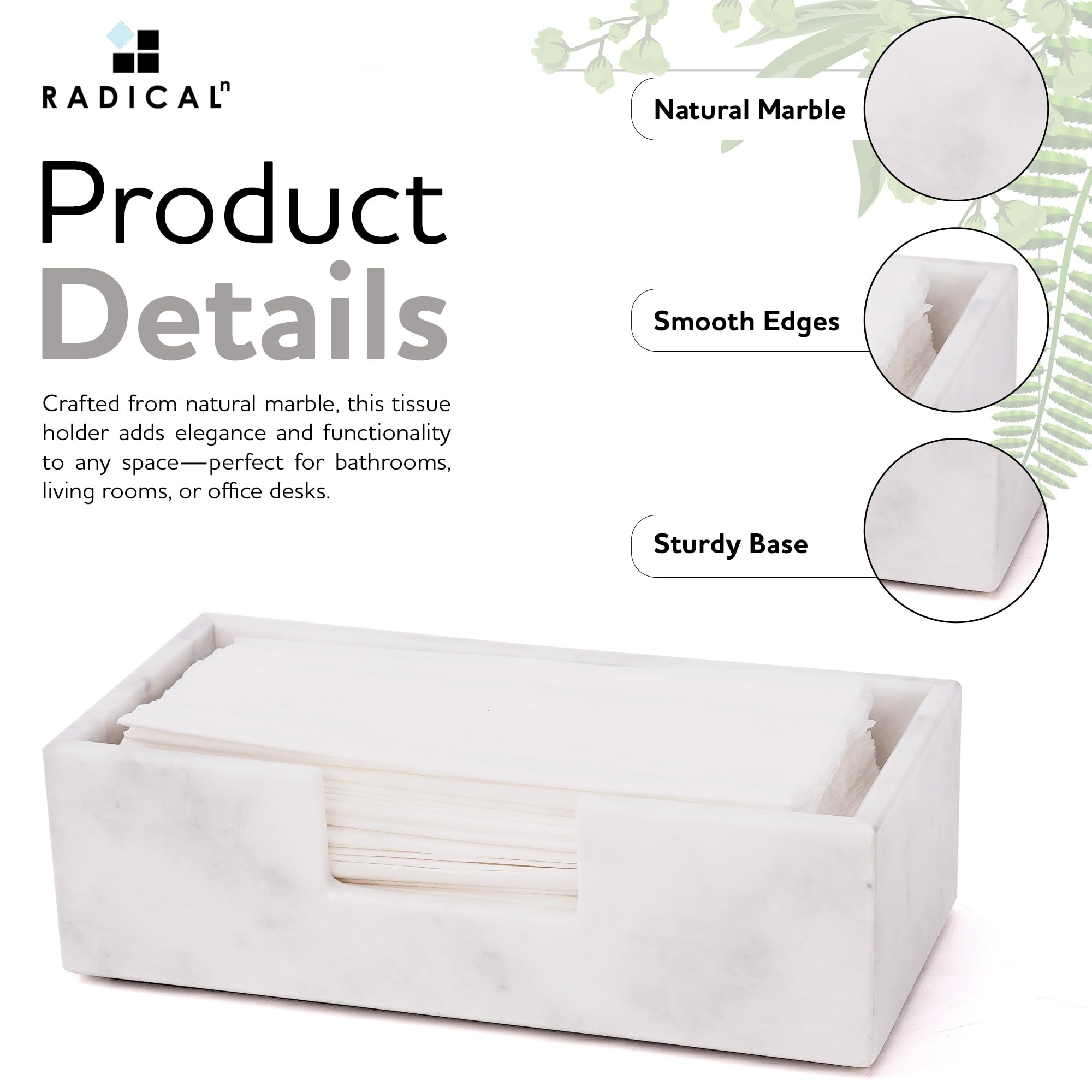 Radicaln Marble Tissue Holder Box 10" Inches White Handmade Luxury Paper Tissue for Bathroom, Coffee Table, Vanity & Office Desk Accessories