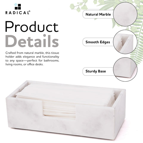 Radicaln Marble Tissue Holder Box 10" Inches White Handmade Luxury Paper Tissue for Bathroom, Coffee Table, Vanity & Office Desk Accessories