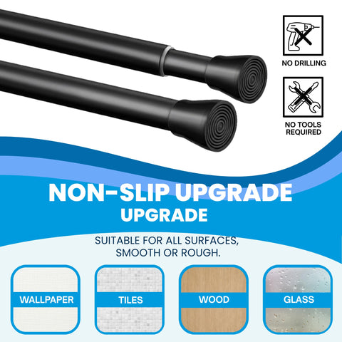 1Pc Tension Rod for Shower Curtain Rail No Drilling Curtain Pole Extendable Rod Easy Fitting for Bathroom Black, 190-360cm, Ø32mm