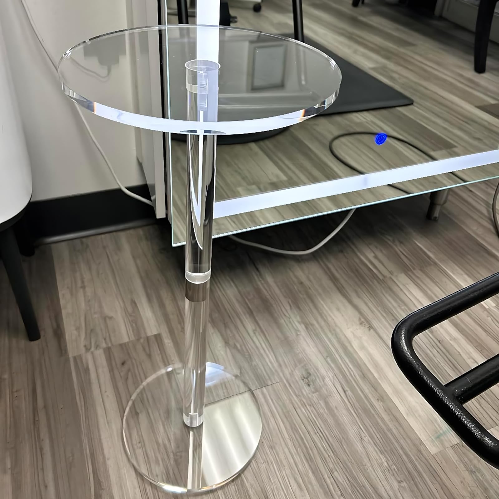 HHUXIUE Acrylic End Table, Small Round Side Table, Small Pedestal Table, Transparent, Modern Style