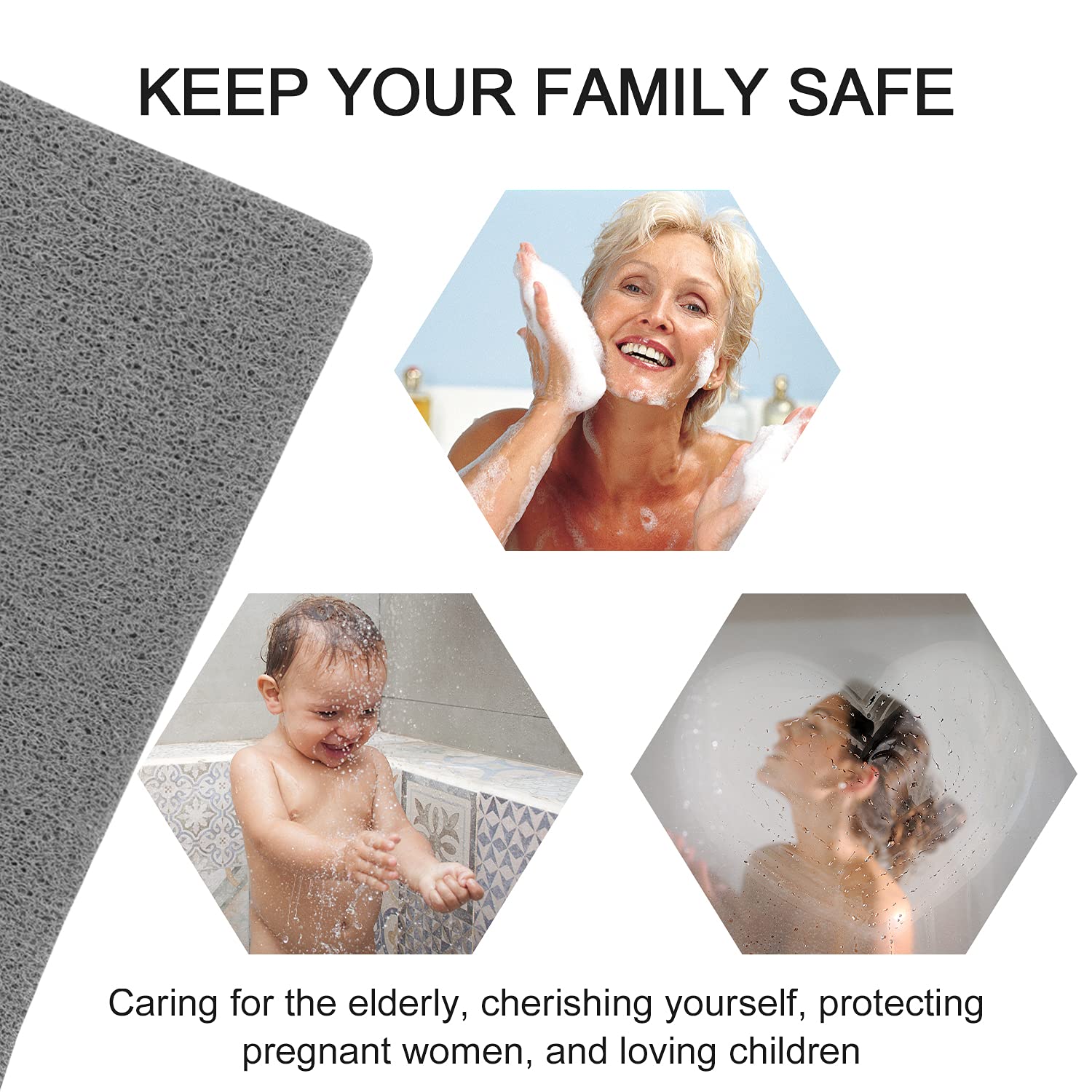 Lurowo Loofah Shower Mat, Non Slip Bath Mats with Drain for inside Shower, Soft Comfort Massage PVC Bath Rugs Quick Drying for Bathroom
