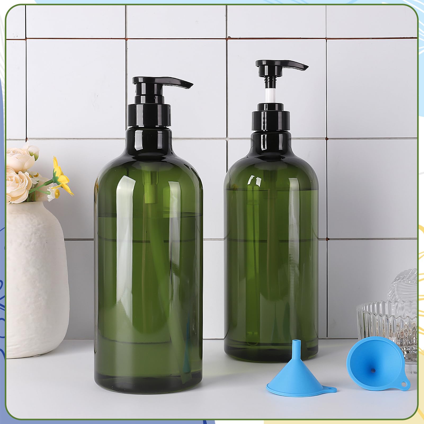 Invalidism 2Pcs Pump Bottle Dispenser 1000ML Refillable Press Pump Bottles