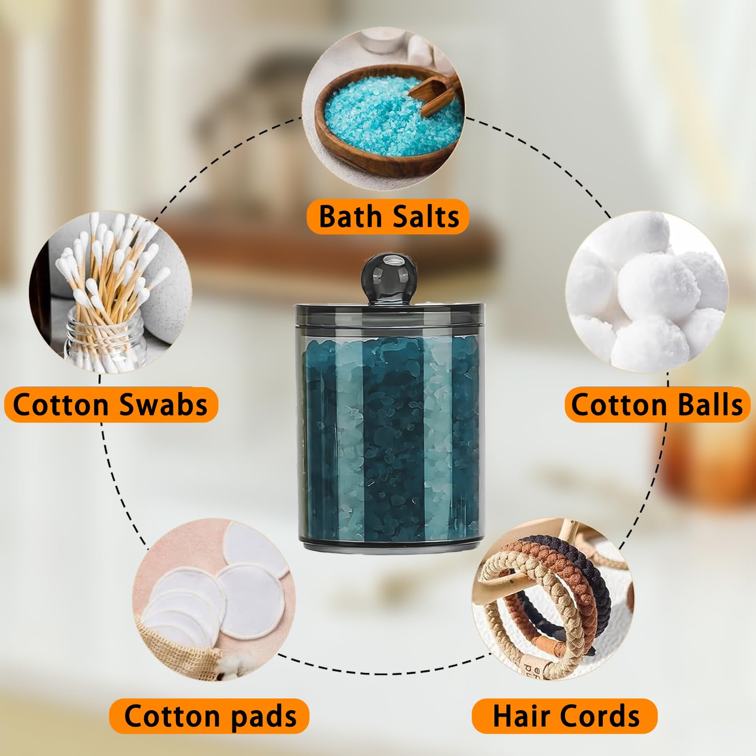 WUMUTI 3 PCS Cotton Bud Holder Cotton Pad Dispenser with Lids, 10 oz Clear Black Qtip Holder Bathroom Canisters Cosmetic Storage Jars for Cottons
