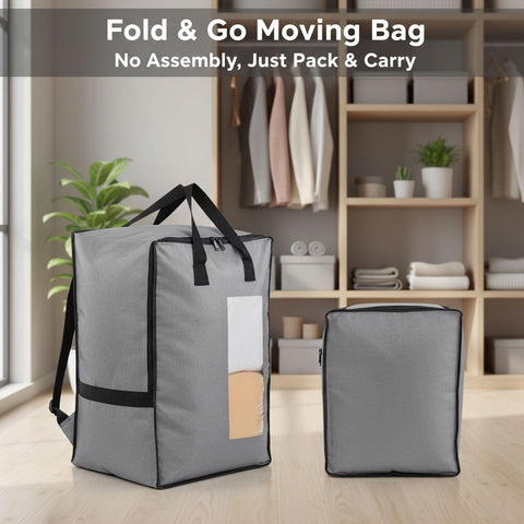 Culinavog 2PCS Backpack Moving Bag, Large Storage Bags with Lid and Zips, Tear-Resistant Reusable with Handle and Backpack Straps Transparent Window