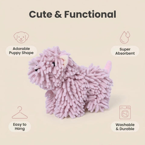FILOEEX Cute Dog Shaped Chenille Hand Towel, Ultra Soft Highly Absorbent Fluffy Hand Towel