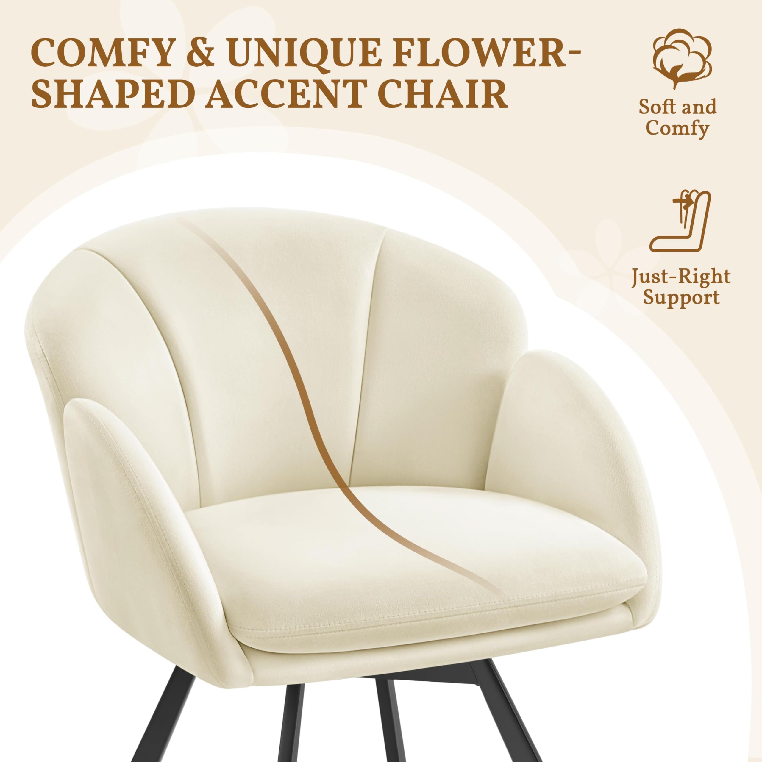Yaheetech Swivel Tub Chair, Flower Shape Velvet Armchair, Beige