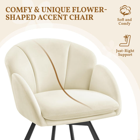 Yaheetech Swivel Tub Chair, Flower Shape Velvet Armchair, Beige
