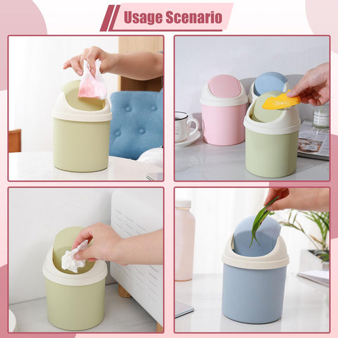 Sicheii 2Pcs Desktop Trash Can with Swing Lid & 120 Trash Bag, Mini Countertop Trash Can for Desk, Tiny Cute Garbage Can