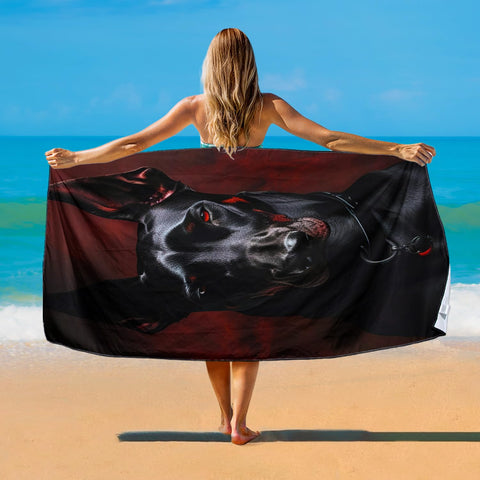 Violetpos Doberman Beach Towel for Dog Lovers, Extra Large 180x90 cm 250GSM Microfibre, Sand Free Quick Dry