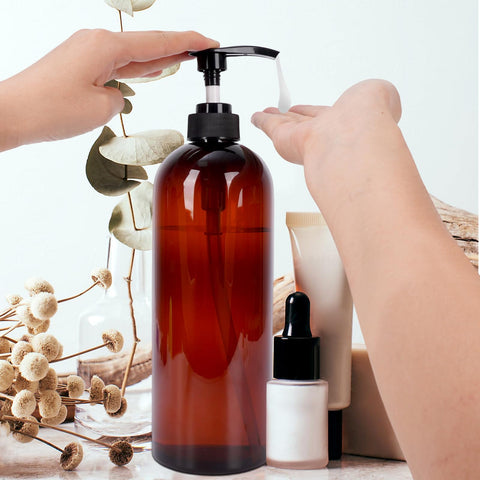 3 Pack Pump Bottle Dispenser, 1000ml/33.82oz Dispenser Bottle with Pump, Refillable PET Empty Shampoo and Conditioner Dispensers with Funnel and