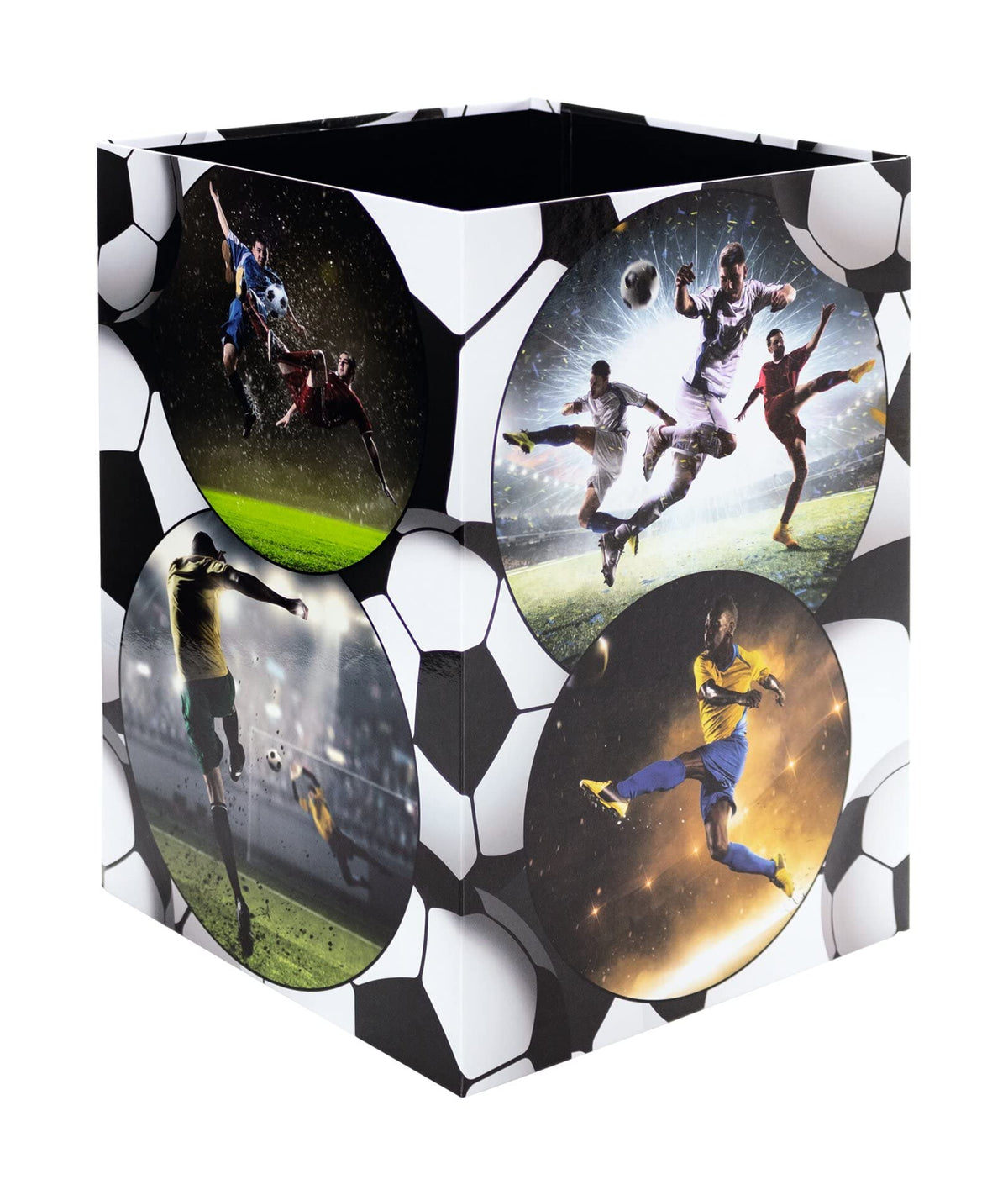HERMA 19739 Football Design Waste Paper Bin 15 Litres Foldable Sturdy Cardboard Slim Bin for Girls & Boys Rectangular Waste Bin for Children's Room