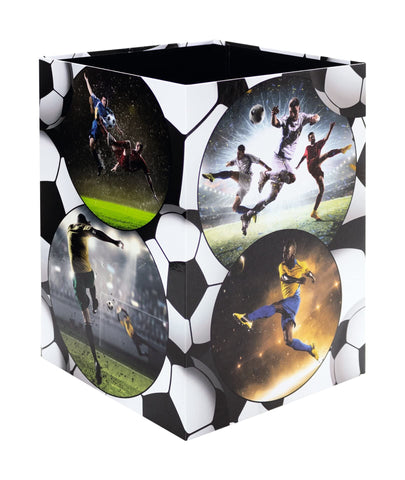HERMA 19739 Football Design Waste Paper Bin 15 Litres Foldable Sturdy Cardboard Slim Bin for Girls & Boys Rectangular Waste Bin for Children's Room