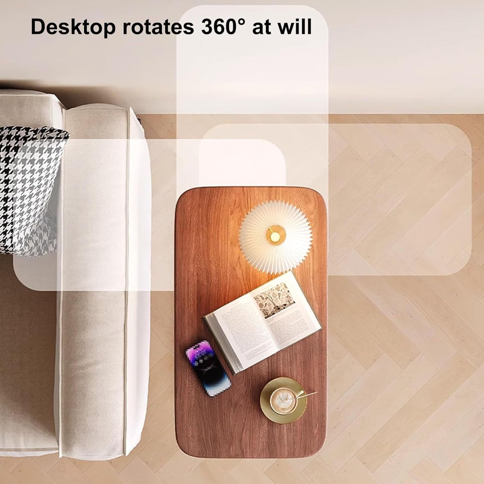 AHSBND Side Table Lifting Laptop Desk: C Shaped End Tables Adjustable Height 360° Swivel Tabletop That Slide Under Bedside Nursing for Coffee Couch