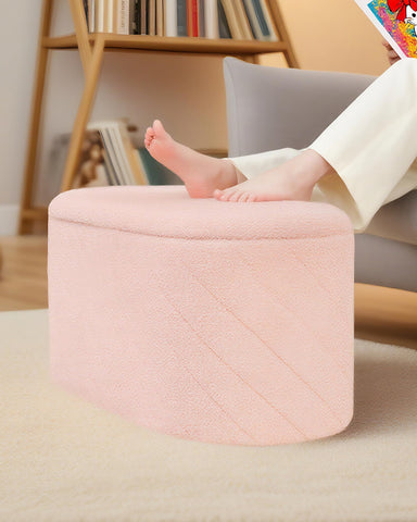Bonlife Oval Ottoman Storage Bench, Folding Foot Rest with Lid, Boucle End of Bed Bench,Foostool for Living Room,Bedroom,Entryway,Pink,76x38x38cm