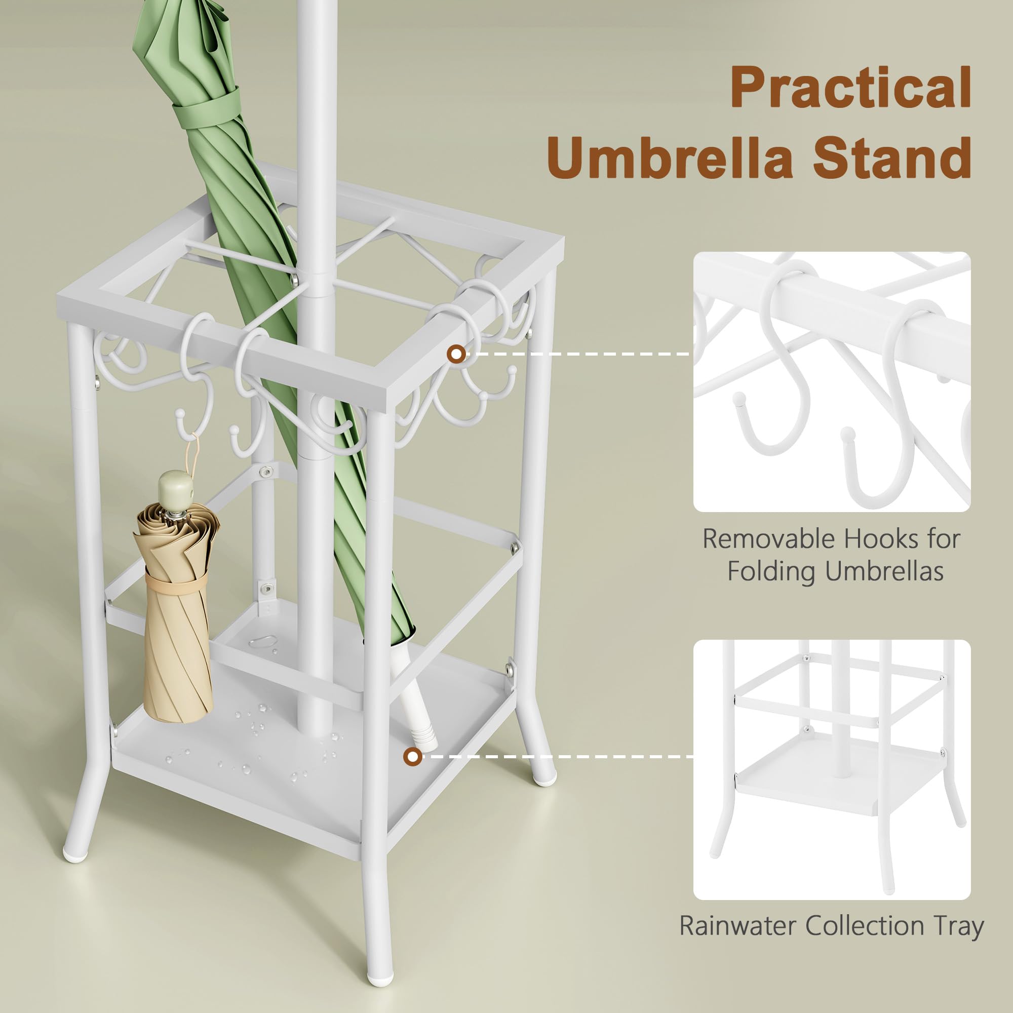 Hoctieon Coat Rack Freestanding, Coat Tree with Umbrella Holder, Metal Coat Rack Stand with 12 Hooks, Standing Coat Hanger Stand