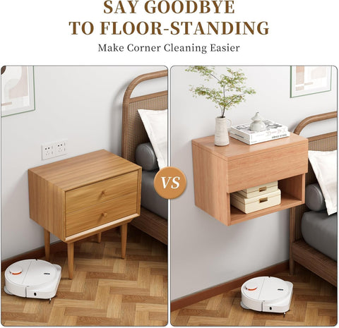 Kiseely Floating Nightstand, Modern Wall Mounted Bedside Table with Drawer, Wood Bedside Shelf & Desk, End Table Wood Modern Night Stand for Bedroom