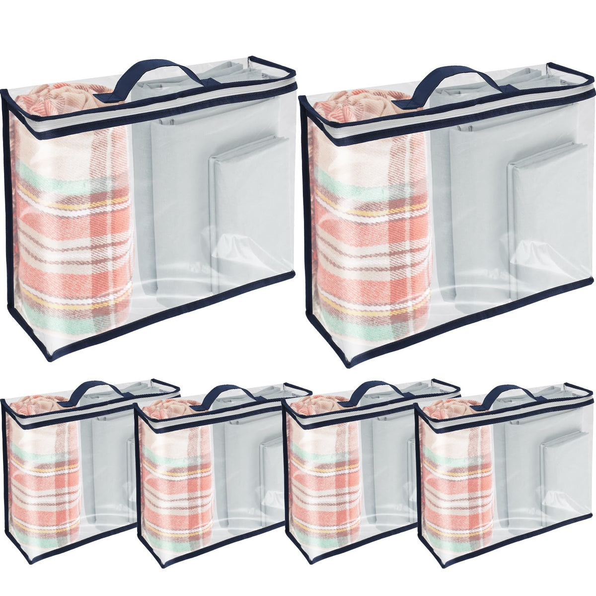 6 Pack Clear PVC Clothes Storage Bags with Zip Reinforced Handle Under Bed Bedding Organiser Blankets Storage Boxes Dustproof Transparent Moving