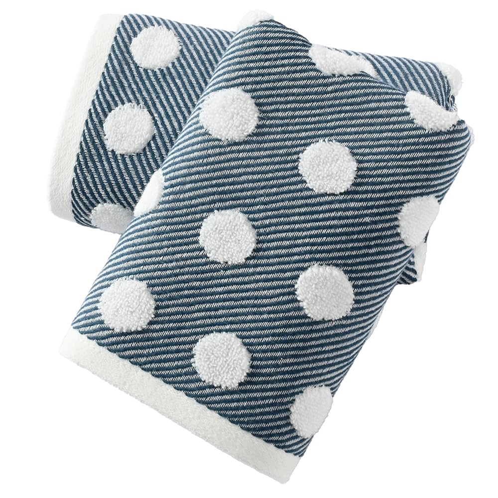 sense gnosis Yellow Jacquard Striped Polka Dot Hand Towels Set of 2 Super Soft 100% Cotton Absorbent White Terry Bath Hand Towels for Bathroom