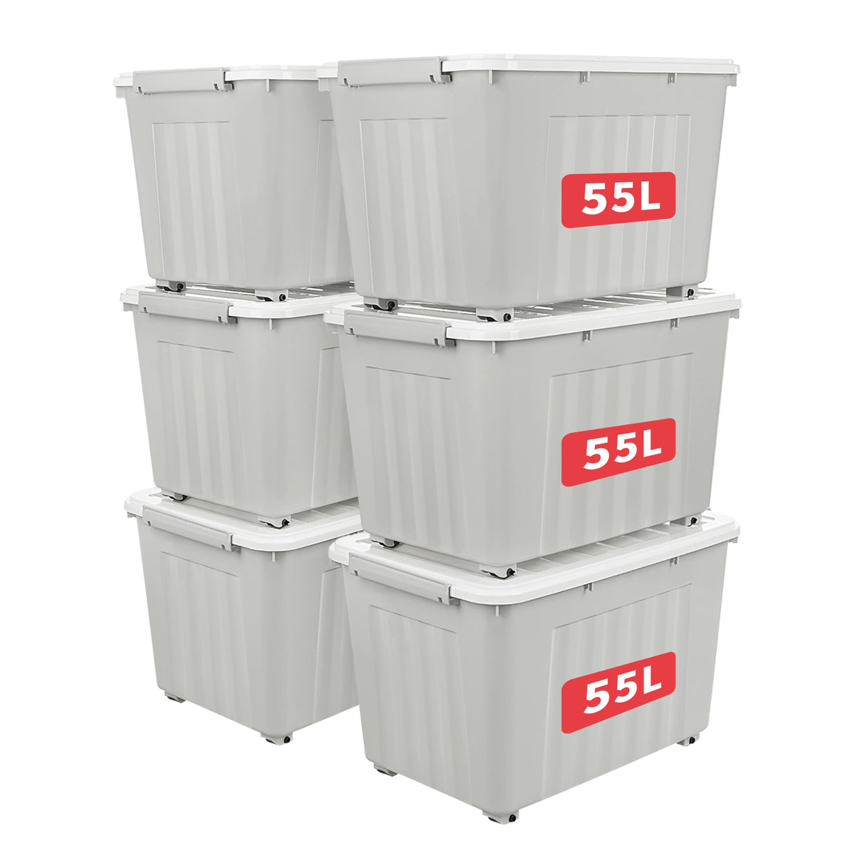 Cetomo 55L*6 Storage Boxes with Lids, Plastic Storage Box with Wheels and Secure Side Latches, Stackable & Nestable Organizer for Home, Office