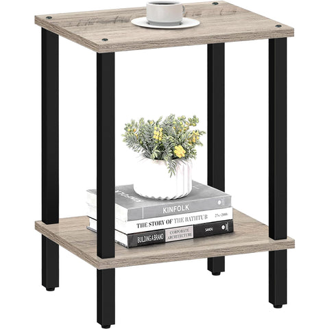 TUTOTAK Side Table, Bedside Table, Night stand, 2-Tier Storage Shelf, End Table for Small Space, Living Room, Bed Room, Greige TB01BG034EU