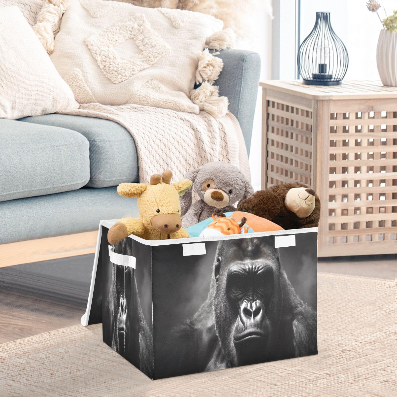 JUMBEAR Meditating Gorilla Collapsible Storage Bins With Lids,Foldable Fabric Storage Boxes,Storage Basket Closet Bin for Christmas Decorations