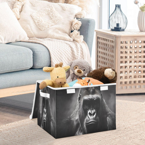 JUMBEAR Meditating Gorilla Collapsible Storage Bins With Lids,Foldable Fabric Storage Boxes,Storage Basket Closet Bin for Christmas Decorations