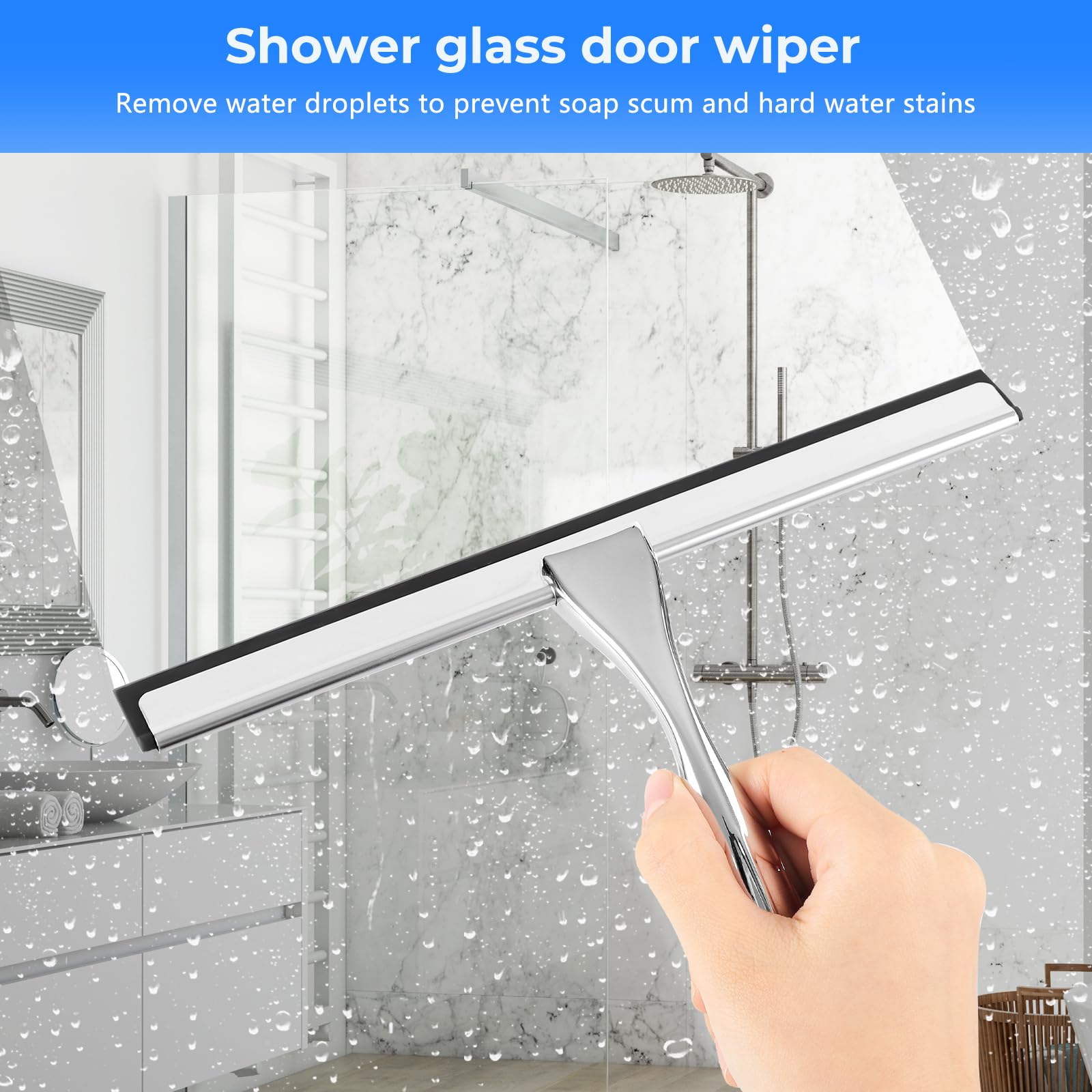wlich Shower Squeegee, 10 Inch Stainless Steel Window Squeegee with 1 Hook