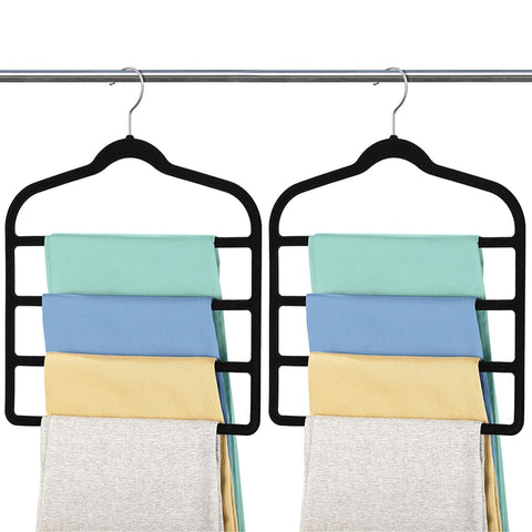 2PCS Velvet Trouser Hangers, Trouser Hanger Space Saving, Black Velvet Hanger, Multiple Layer Wardrobe Organiser for Pants, Jeans, Scarves
