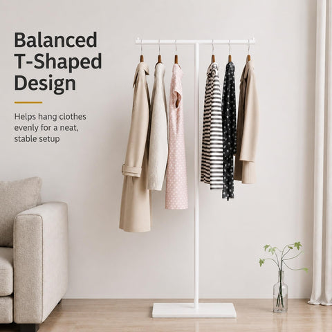 GOOGO T-Shaped Coat Rail Freestanding, Heavy Duty Metal Clothes Rack with Stone-Effect Base, 175 cm Modern Coat Stand for Hallway, Entryway, Bedroom