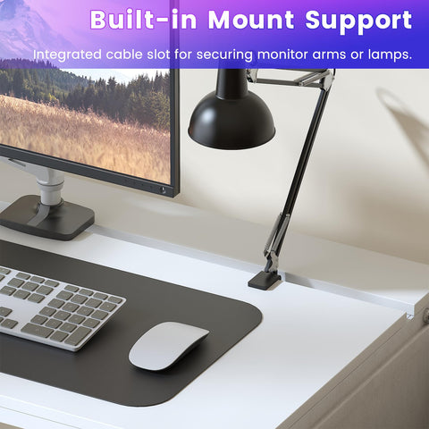Feonase 47" Computer Desk with 3 Drawers & Shelf, Side Pocket, Dual-Panel 2-in-1 Design, Monitor Riser & Lamp Holder Compatible