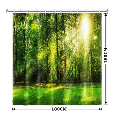 Xiaoterna Tropical Jungle Shower Curtain Green Forest Nature Landscape Sunshine Bathroom Curtain Spring Jungle Rainforest Mould Proof Washable Shower