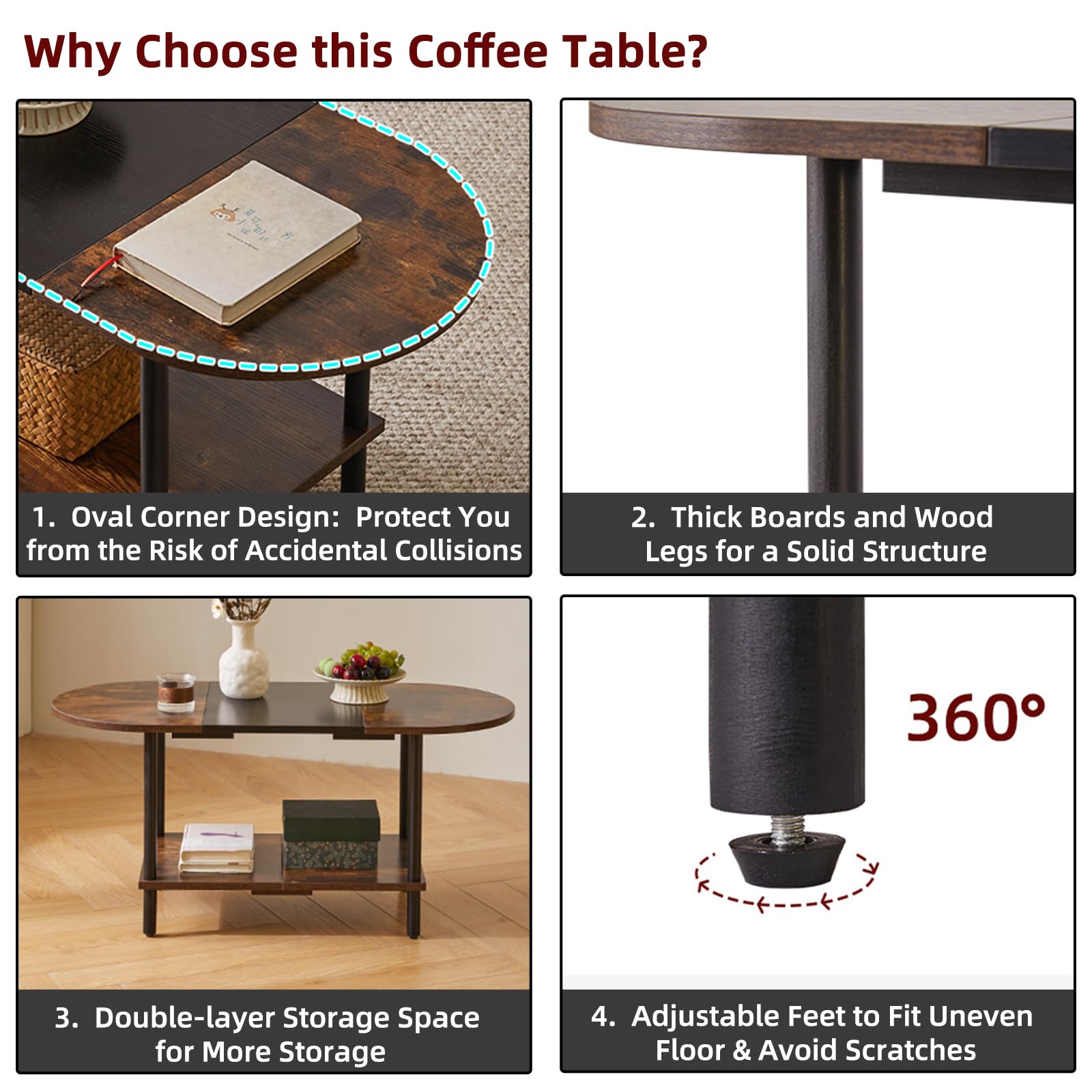 Aibiju Coffee Table, Oval Center Table, Industrial Side Tea Table for Living Room Home Furniture, 35x16x17inch Modern Style