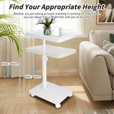 XUDREZ Adjustable Side Table, C Shaped Small Table with 4 Wheels 364° Swivel Tray, End Table for Living Room Bedroom Sofa Small Spaces (White