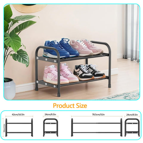 Expandable Shoe Rack, 2 Levels, Adjustable Metal Shoe Storage, 45 to 80 cm, Space Saving for Small Space, Hallway
