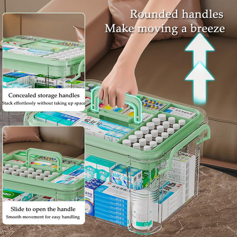 SINBINTA 2-Pack Clear Plastic Medicine Storage Organiser (Black)