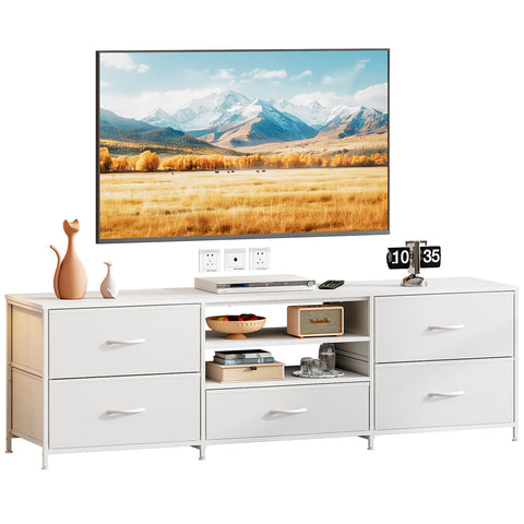Forthcan TV Stand Cabinet, TV Unit with 5 Drawers, 140 cm, White