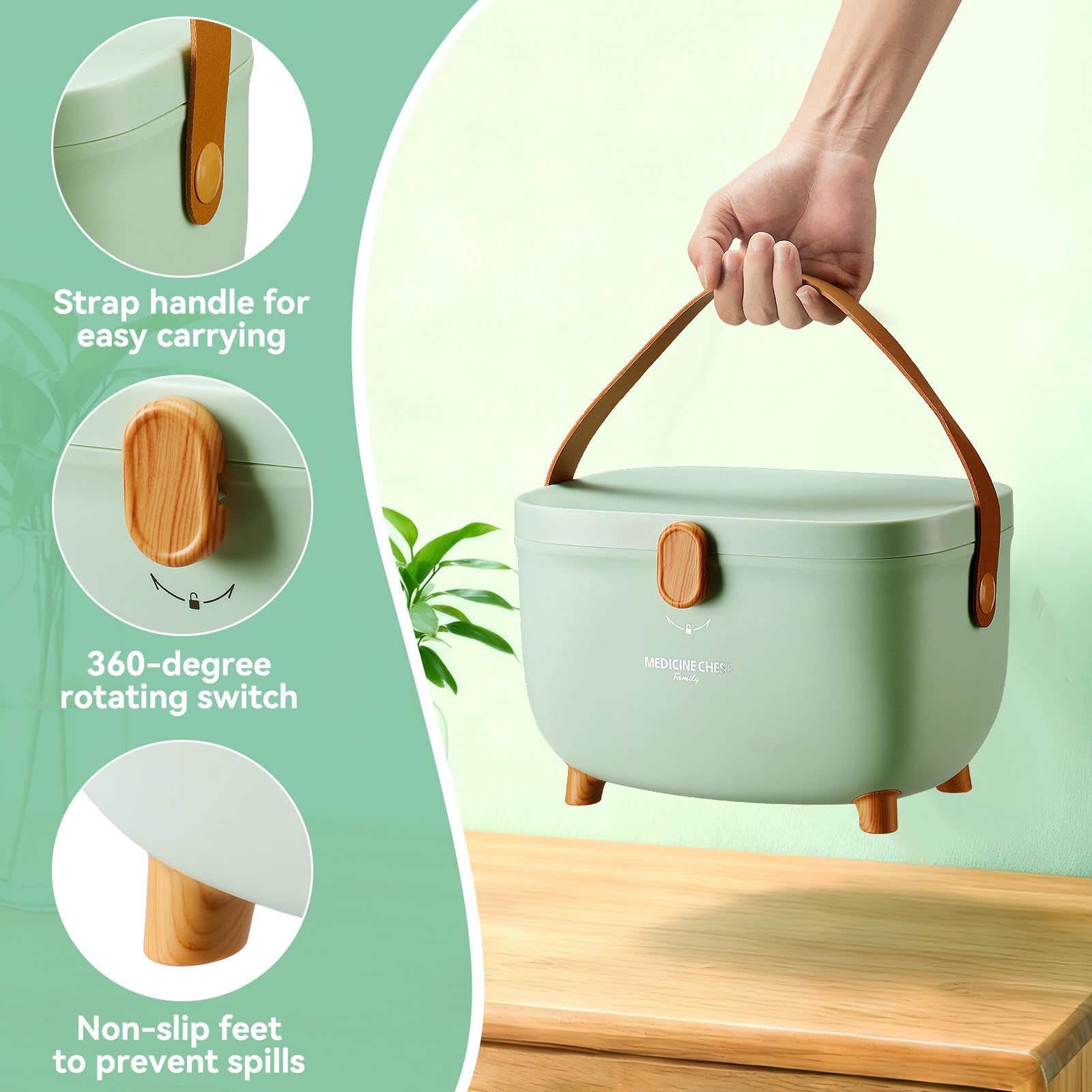 Esilihom Medicine Storage Box, Double Layer First Aid Organiser with Handles,Lockable Medicine Storage Box Organiser