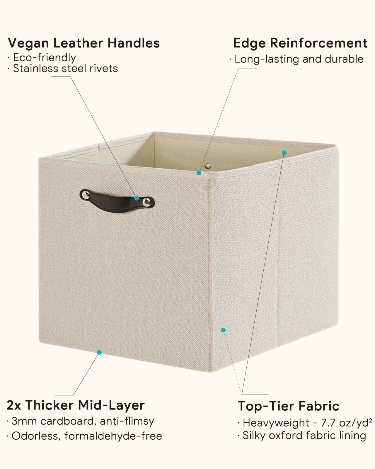 FABINADO Storage Cube | 260g/㎡ Ultra-Fine Linen Cubby Box for Shelf, Bookshelf, Closet, Wardrobe | 30cm Square Drawer Insert Basket | 4 Pack