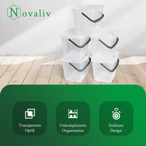 Novaliv Detergent Box with Lid 4 Litres I Transparent I 23.5 x 18 x 18.5 cm I Box Washing Powder Storage Box with Handle Detergent Storage Detergent