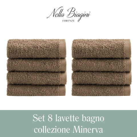 NELLA BIAGINI Minerva Bathroom Washcloths 30 x 30 cm, Set of 8, 100% Pure Terry Towel, Cotton, 420 g/m², Made in Italy, Soft, Absorbent, Practical