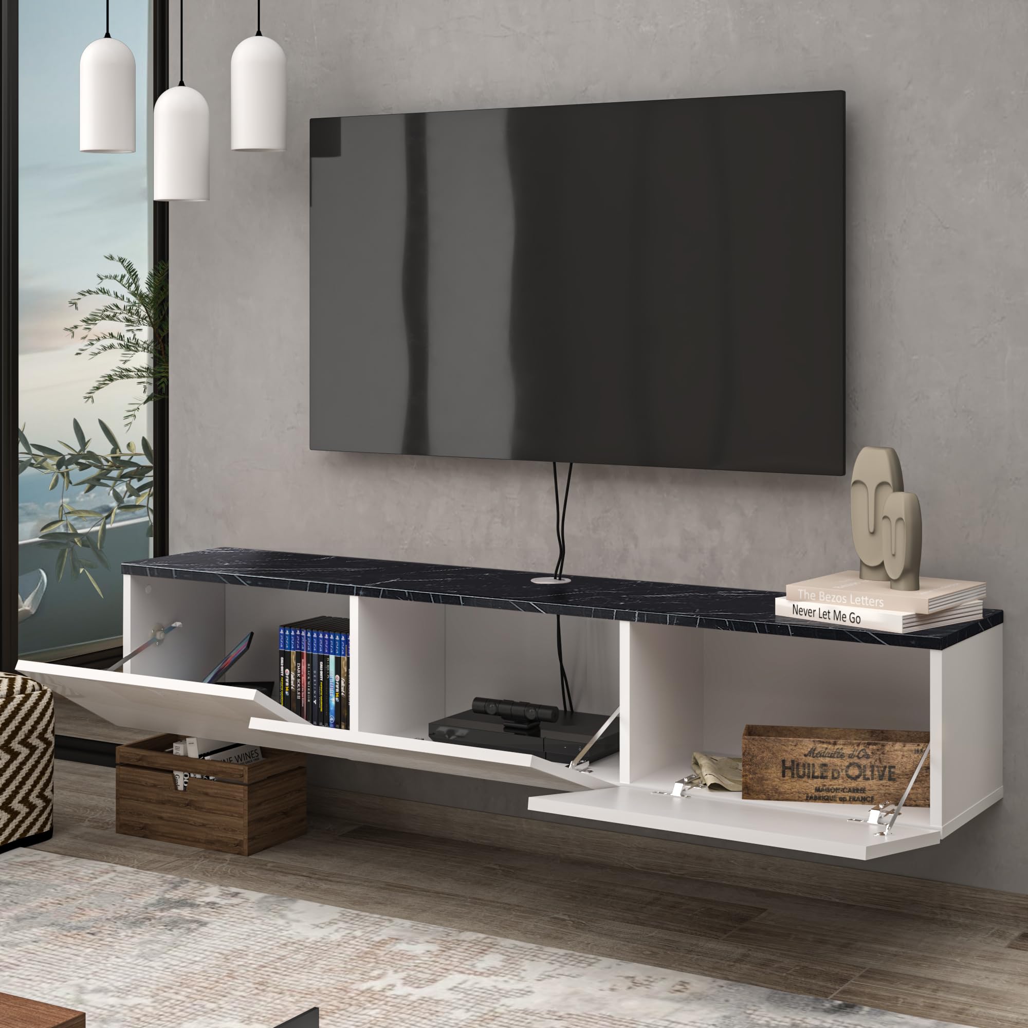Atelier Mobili Floating TV Stand for 75/65 Inch TV, Wall Mounted Entertainment Center, TV Console